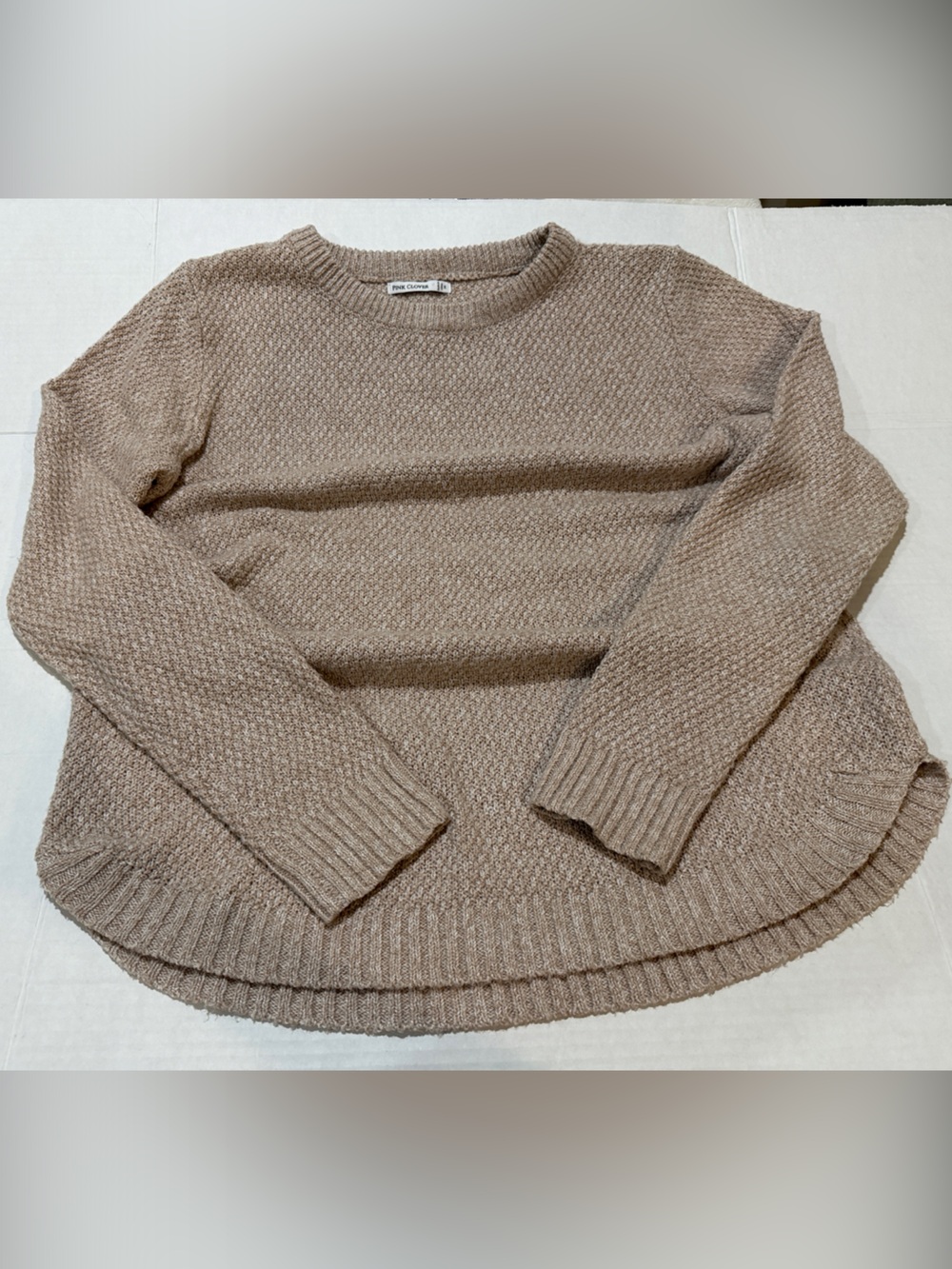 Pink Clover Textured Crewneck Sweater in Taupe